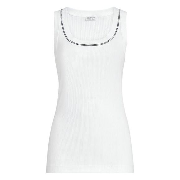 BRUNELLO CUCINELLI Women's Ribbed Scoop Neck Tank Top Women WHITE T-Shirts &